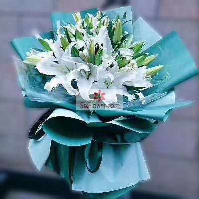 海口8支白色多头百合，情真意切