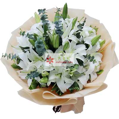 海口9支白色多头百合，祝福你幸福