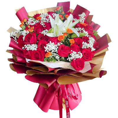 海口33朵红玫瑰百合，爱如同花般绽放